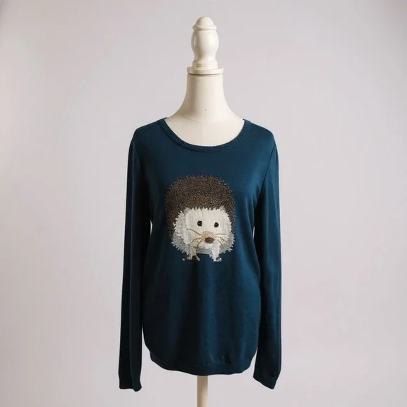 Talbots Teal Lambswool Blend Hedgehog Pullover Sweater - Picture 2 of 8